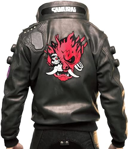 Bold Threadz Dusky Black Cyber Cosplay Samurai Gaming Punk Motorcycle Bomber Real Leather Jacket - Medium - Real Leather Black
