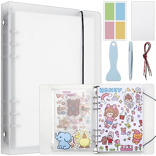 SUNEZLGO Reusable Sticker Book 100 Sheets, Sticker Collecting Book with Pockets, Sticker Collecting Album, Reusable Sticker Album, Blank Sticker Book with Tweezer and Spatula, A5 - A5