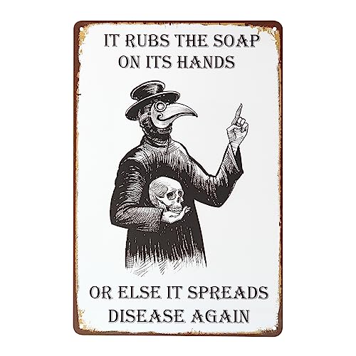 Tops Home Gothic Bathroom Decor, Goth Decor Bedroom, Gothic Decor, Wall Decor, Tinplate Painting, Wall Art, Tin Sign (Wash Your Hand Plague Doctor) 8 x 12 Inch - Plague Doctor