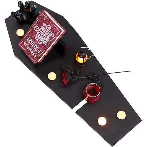 Barydat Halloween Coffin Bath Tray with Wine Notch Goth Bathtub Tray with Book Tablet Stand Bathtub Caddy Tray Bath Board Gothic Bathroom Accessories Halloween Decor Pastel Goth Decor Gothic Furniture