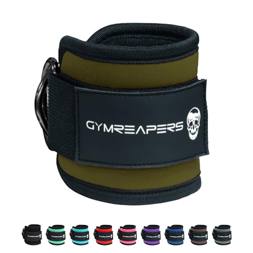 Gymreapers Ankle Straps (Pair) For Cable Machine Kickbacks, Glute Workouts, Lower Body Exercises - Adjustable Leg Straps with Neoprene Padding - Ranger Green - Pair