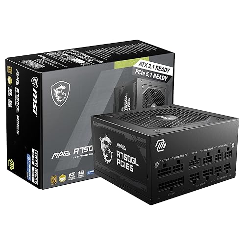 MSI MAG A750GL PCIE 5.1 & ATX 3.1 Gaming Power Supply - Full Modular - 80 Plus Gold Certified 750W - Compact Size - ATX PSU - 10 Year Warranty - MAG A750GL PCIE5