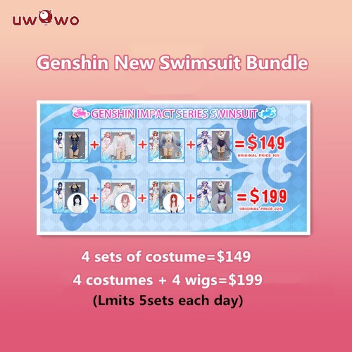 【Genshin Swimsuit Bundle】Uwowo 9th Anniversary Sale Genshin Swimsuit Bundle | Set B（4costumes +4Wigs）