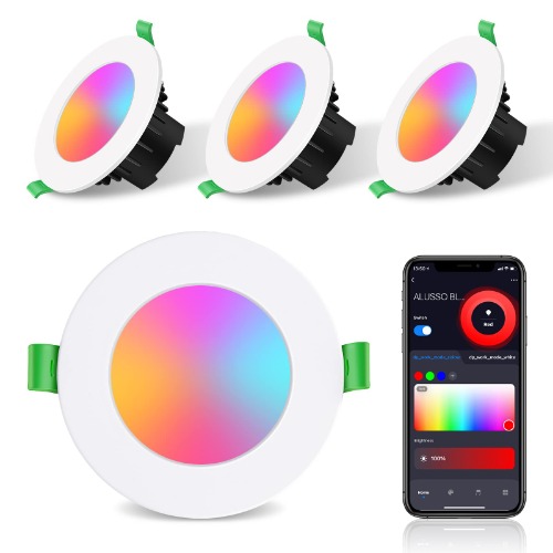 ALUSSO Smart LED Recessed Ceiling Light Dimmable,10W Recessed Ceiling Light Dimmable RGB+CCT Spotlight 3000-5700K Adjustable, Cutout 90-100MM, Compatible with Alexa & Google, 4 Pack