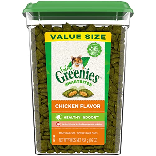 FELINE GREENIES SMARTBITES HEALTHY INDOOR Natural Treats for Cats, Chicken Flavor, 16 oz. Tub - Chicken - 1 Pound (Pack of 1)
