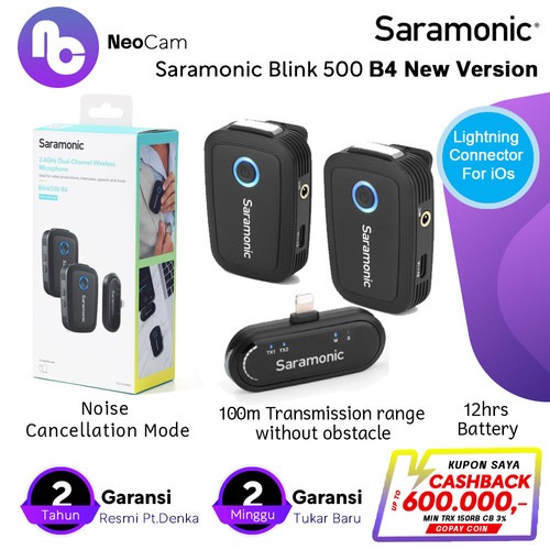 Saramonic Blink 500 B3 B4 Wireless Omni Lavalier Mic for Lightning iOS - B4 NEW VERSION di NeoCam | Tokopedia