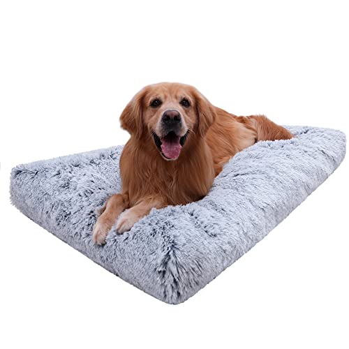 Vonabem Extra Large Dog Bed Washable Waterproof with Removable Cover, 48 inch Dog Crate Bed for Jumbo Large XLarge Dogs Fluffy Plush Thick Pet Beds for Sleeping - 48.0"L x 29.0"W x 4.0"Th - Grey