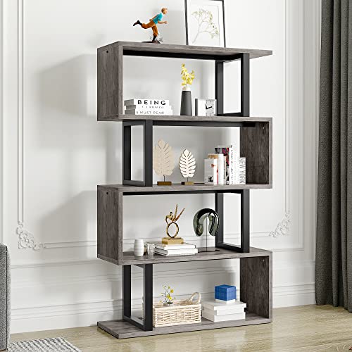 YITAHOME 5-Tier Bookshelf, S-Shaped Z-Shelf Bookshelves and Bookcase, Modern Freestanding Multifunctional Decorative Storage Shelving for Living Room Home Office, Black - 31.5"W x 57"H - Grey