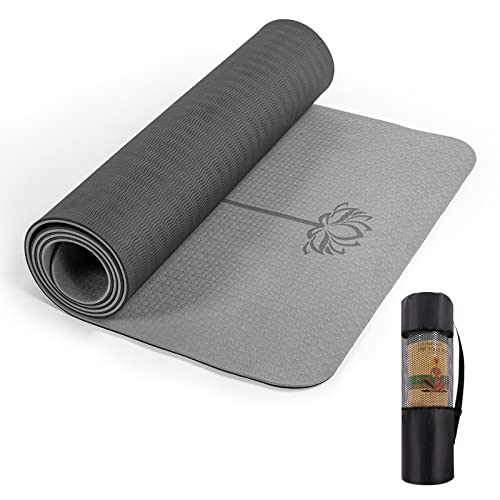 UMINEUX Yoga Mat Extra Thick 1/3'' Non Slip Yoga Mats for Women Eco Friendly TPE Fitness Exercise Mat with Carrying Sling & Storage Bag - 72"x24"x1/3" - Glacier Gray & Jet Black