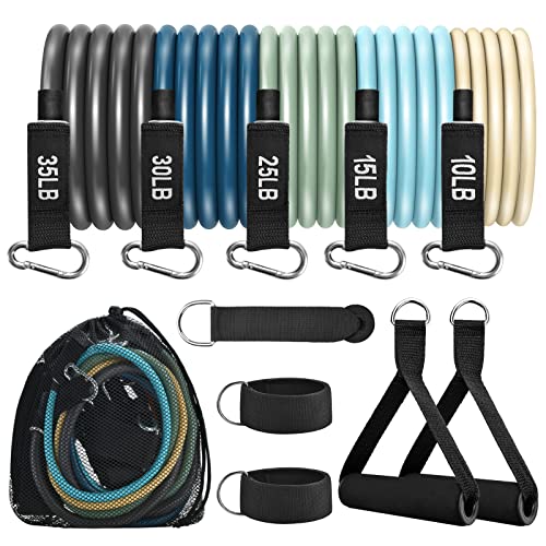Resistance Exercise Bands Set with Handles Workout Bands for Physical Therapy, Strength Training for Working Out- Door Anchor and Workout Guide. - Aroma(10lb-115lb)