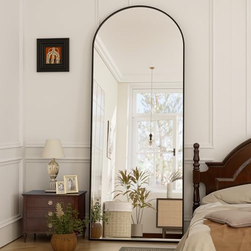GLSLAND-21x64 inch Arched Full Length Mirror-Aluminum Alloy Frame High Definition-Full Body Mirror for Bedroom or Living Room - Black-rect - 64"x21"
