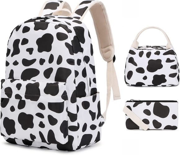Sunborls Backpack for Teen Girls Lightweight High-capacity Middle Student Bookbag Women Backpack With Lunch bag Pencil Bags Student Bookbags 3Pcs(cute cow pattern) - Cow Print White
