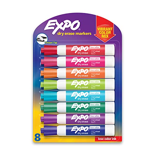 EXPO Low Odor Dry Erase Markers, Chisel Tip, Assorted Colors, 8 Count - 8 Count (Pack of 1) - Markers