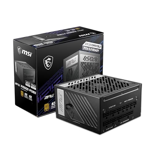 MSI MPG A1000G PCIE 5 & ATX 3.0 Gaming Power Supply - Full Modular - 80 Plus Gold Certified 1000W - 100% Japanese 105°C Capacitors - Compact Size - ATX PSU - 1000W - MPG A1000G PCIE5