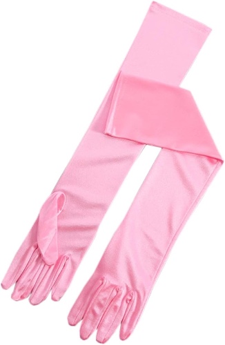 BlackSunnyDay Women's 1920s 19" Elbow Length Long Satin Gloves for Opera Party Bridal Wedding Dance Cosplay Costumn - Pink