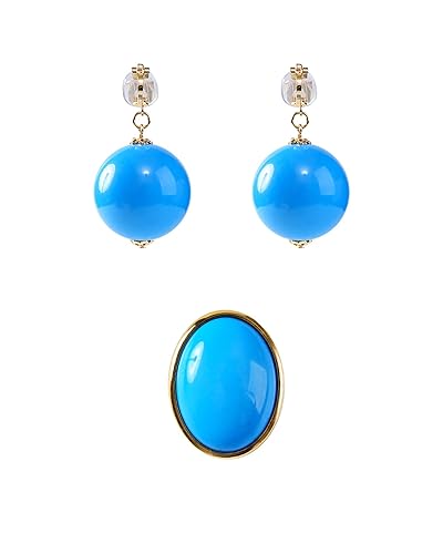 Blue Round Ball Clip On Earrings with Brooch for Women Girls Princess Costume Accessories Large Cosplay Earrings - Blue