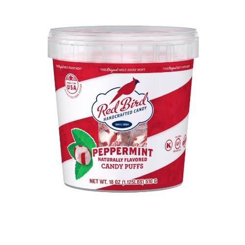 Red Bird Soft Peppermint Puffs, 18 oz Bucket of Individually Wrapped Candy, Non-GMO Verified, Kosher - Peppermint 18 Ounce (Pack of 1)