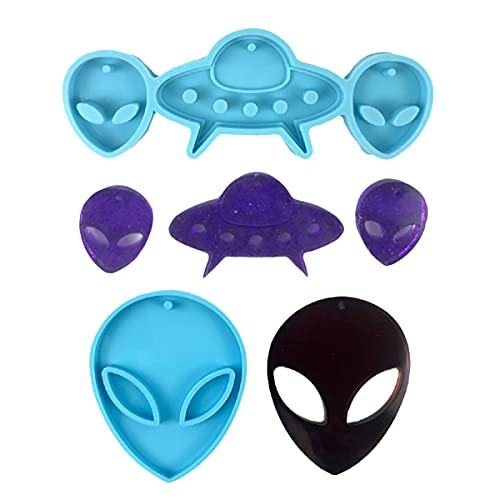 Xidmold 2 Pcs Alien Spaceship Silicone Resin Mold Epoxy Craft Keychain Molds Pendant Jewelry Making Moulds Luggage Tag DIY Polymer Clay Moulds Keyring Tag Resin Casting Molds