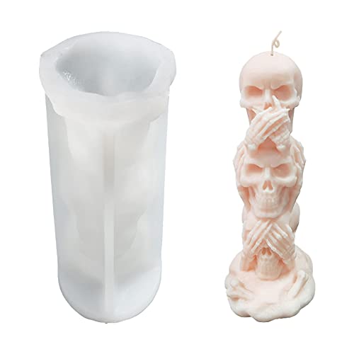 3D Skull Candle Mold Column Halloween Silicone Resin Mold for Aromatherapy Candles Resin Casting Homemade Wax Making Polymer Clay DIY Craft - Skull