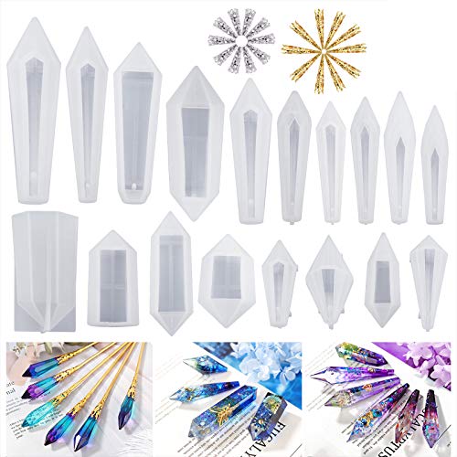18Pcs Silicone Resin Pendulum Molds Quartz Crystal Resin Jewelry Molds Multi-Facet Gemstone Pendant Mold - Pendulumn Crystal Molds