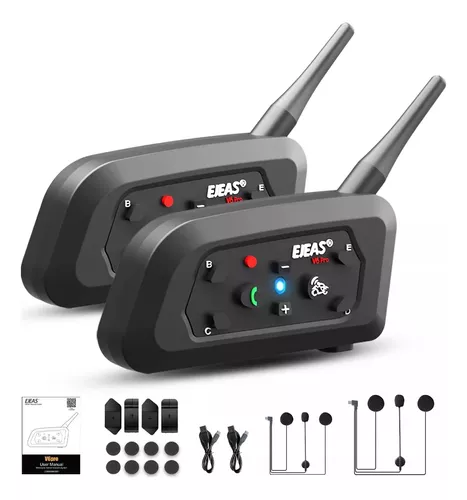 Par De Intercomunicadores Para Cascos De Moto Ejeas V6 Pro Con Bluetooth Negro
