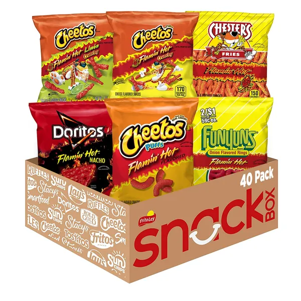 Frito Lay Flamin' Hot Mix, 6 Flavor Single Serve Cheetos, Doritos, Chester's & Funyuns Variety Pack, (40 Count) - Flamin' Hot Variety Pack
