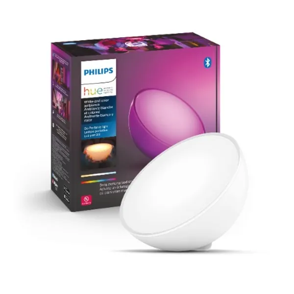 Philips Hue Go White and Color Portable Dimmable LED (Bluetooth & Zigbee) Smart Light Table Lamp, White - Go White