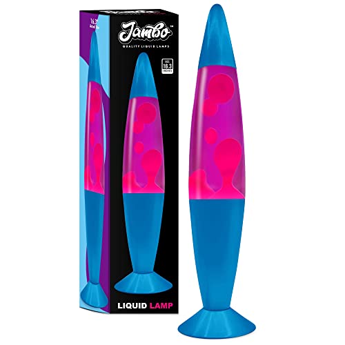 Jambo 16-Inch Beautiful Magma Lamp- Blue Base, Purple Liquid, Pink Wax, 16", Relaxing Night Light Nighlight Home Decor Living Room Office Bedroom Lamp for Adults, Teens, and Kids - Blue Base, Purple Liquid, Pink Wax - 16"