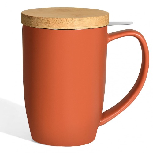 COYMOS Ceramic Tea Mug with Infuser and Lid, 16oz Loose Leaf Tea Cup Large Handle Teaware Mug, Tea Gift Sets for Tea Lover (Orange) - Orange