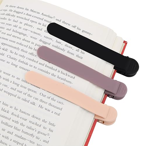 SMUK 3pcs Automatic Bookmark, Silicone Book Marks for Reading Women, Men, Kids, Book Lovers, Cute Unique Book Markers for Reading, Reading Accessories Gifts for Book Lovers - 1 Black+1 Gray+1 Beige