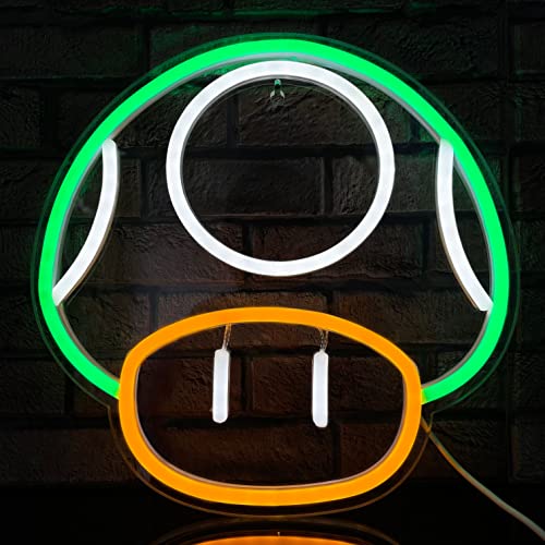 Game LED Neon Light Sign for Game Room Decor Super Mushroom NPC Wall Decor for Bedroom, Man Cave, Party, Gaming Club Neon Wall Signs (Green) - Green