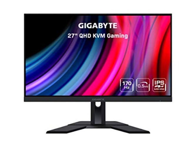 GIGABYTE M27Q 27" 170Hz 1440P -KVM Gaming Monitor, 2560 x 1440 SS IPS Display, 0.5ms (MPRT) Response Time, 92% DCI-P3, HDR Ready, FreeSync Premium, 1x Display Port 1.2, 2x HDMI 2.0, 2x USB 3.0 - 170Hz