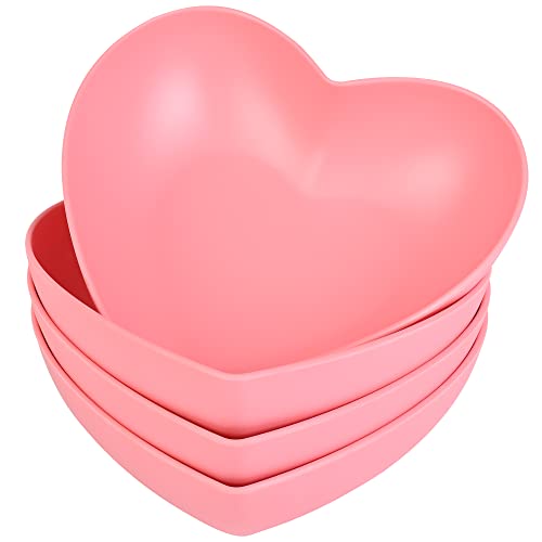 XUEJUN Bamboo Fiber Big Heart-shaped Bowls pink Deep Heart Plates Salad Bowl/Fruit Bowl for Desserts/Pasta/Dinner, 9.7inch - 9.7inch - Pink