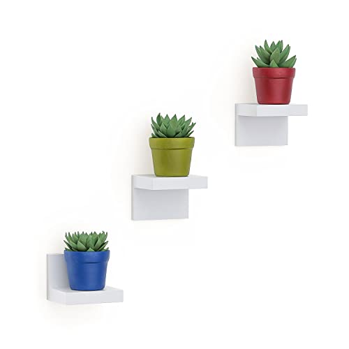 RICHER HOUSE 3-Pack Small Floating Shelves for Wall, 4 Inch Plastic Display Ledges for Mini Decor, Compact Style Small Wall Shelf with 2 Types of Installation - White - 3 Pcs