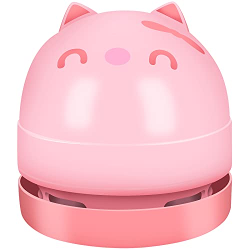 YUNYILAN Mini Desktop Vacuum Cleaner, Portable USB Vacuum Cleaner for Desk Mini Cute Cartoon Desktop Vacuum for Cleaning Eraser Crumbs, Dust, Crumbs, Computer, Keyboard and Car (Pink) - Pink