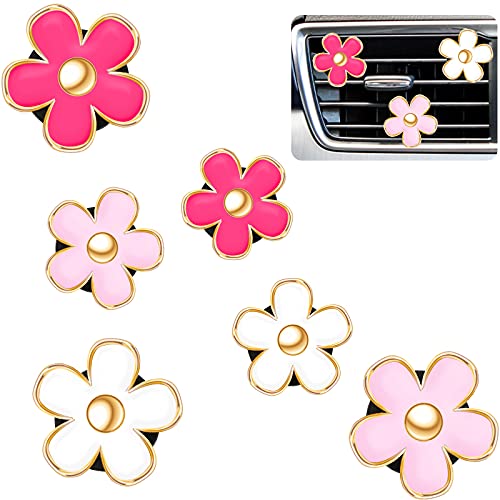 Frienda 6 Pcs Daisy Flower Air Vent Clip Air Freshener Outlet Clip Car Air Conditioning Clip Charm Car Inter Decor(Red, Pink, White, 3 cm, 3.3 cm) - 6 Count (Pack of 1) - Red, Pink, White