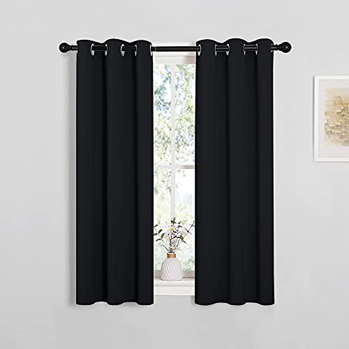 NICETOWN Halloween Cafe Blackout Curtains and Drapes for Shack, 2 Panels, 29 inches Wide by 40 inches Long,Black, Solid Thermal Insulated Grommet Blackout Drapery Panels for Window - 29 in x 40 in (W x L) - Black