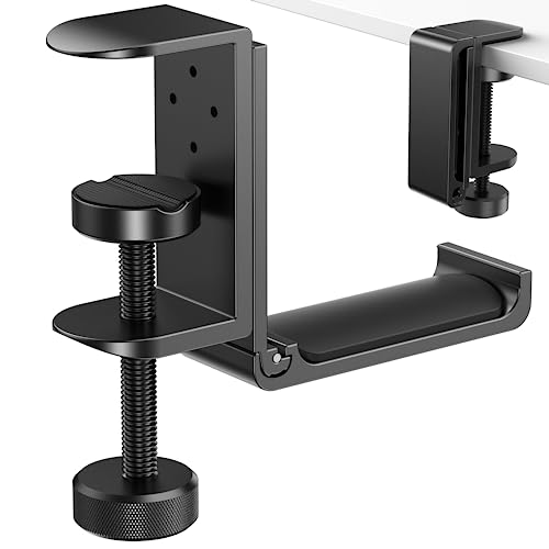 APPHOME Foldable Headphone Stand Hanger Holder, Space-Saving Aluminum Soundbar Stand with Universal Fit for Gaming PC Accessories, Under Desk Clamp Hook Mount (Black-1PC) - Black-1PC