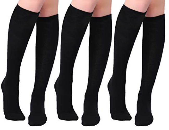 Joulli Women's Knee High Athletic Socks Stripe Tube Outdoor Sport Socks 3 Pairs - 3 Pairs Black
