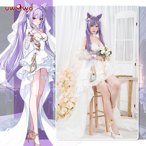 【In Stock】Uwowo Genshin Impact Fanart Keqing White Bride Wedding Dress Cosplay Costume - S