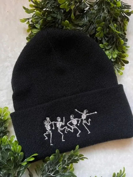 Skeleton Embroidered Beanie Spooky Embroidery Boho Hippy | Etsy