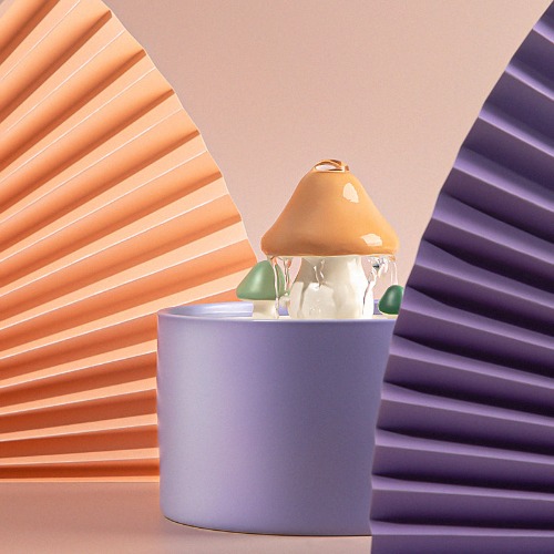 Mushroom Cat Water Fountain | Purple / S