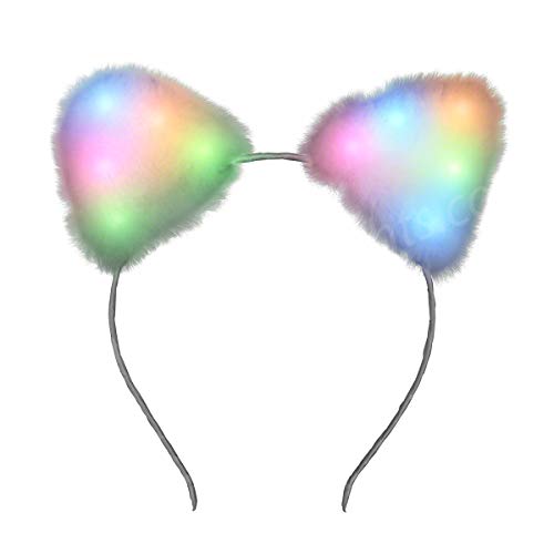 Soft Furry Light Up Cat Ears Kitty Headband with Multicolor LED Lights - multi color - 1 Count (Pack of 1)