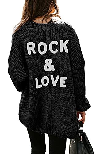 PRETTYGARDEN Women's Long Sleeve Open Front Knit Cardigans Sweaters Soft Loose Draped Coat Outerwear - Small - Black