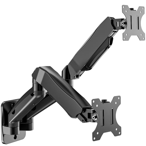 WALI Dual Monitor Wall Mount, Gas Spring Monitor Arm for 2 Screens up to 32 inch, 19.8 lbs. Fully Adjustable Arm Mounting Holes up to 100 x 100 (GSWM002), Black - Dual Mount