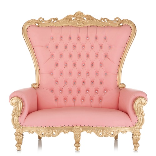 "Queen Tiffany" Love Seat Throne Chair - Light Pink / Gold
