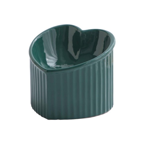 Dark Green Ceramic Raised Cat Bowls, Tilted Elevated Food or Water Bowls , Stress Free, Backflow Prevention, Dishwasher and Microwave Safe, Lead & Cadmium Free - Dark Green