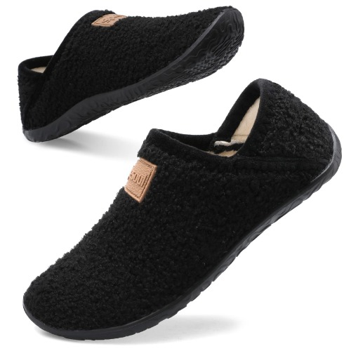 Fuzzy House Slippers for Women Men Indoor Closed Back Lightweight Cozy Faux Furry Lining Barefoot House Shoes Slipper Socks for Bedroom Home Office Yoga Outdoor Walking Shoes - 6.5-7.5 Women/5-5.5 Men Ty1 Black