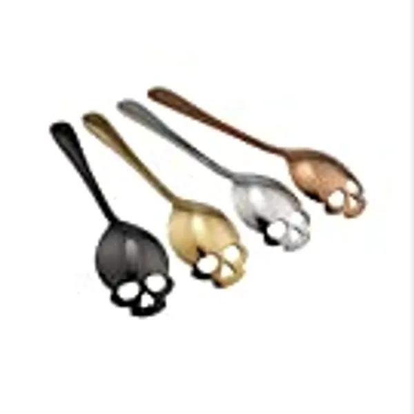 304 Stainless Steel Sugar Tea Skull Spoons, Coffee Stirring Slotted Metal Spoon, Espresso Spoons for Dessert, Cake (Set of 4 Mixed colors)