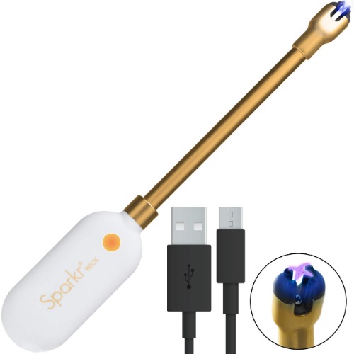 Power Practical Candle Lighter - Sparkr USB Rechargeable Electric Lighter w/ Plasma Technology & Extra Long Wand, Flameless Lighters for Candles, Camping, & Cooking, Gold - Gold
